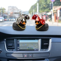 New Car Ornament Dashboard Rearview Mirror Standing Black Broken Duck With Camouflage Helmet Small with Silver Airscrew