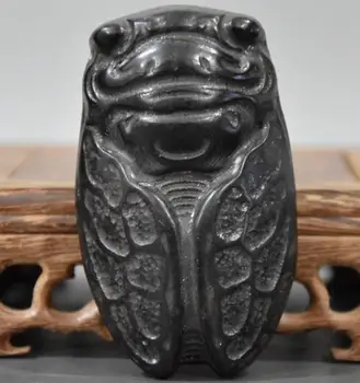 

Hongshan culture antique jade black iron meteorite cicadas statue #1