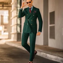 Green Formal Mens Suits Two Pieces Notched Lapel Custom Made Designer Wedding Tuxedos Men's Jacket Pants Blazer