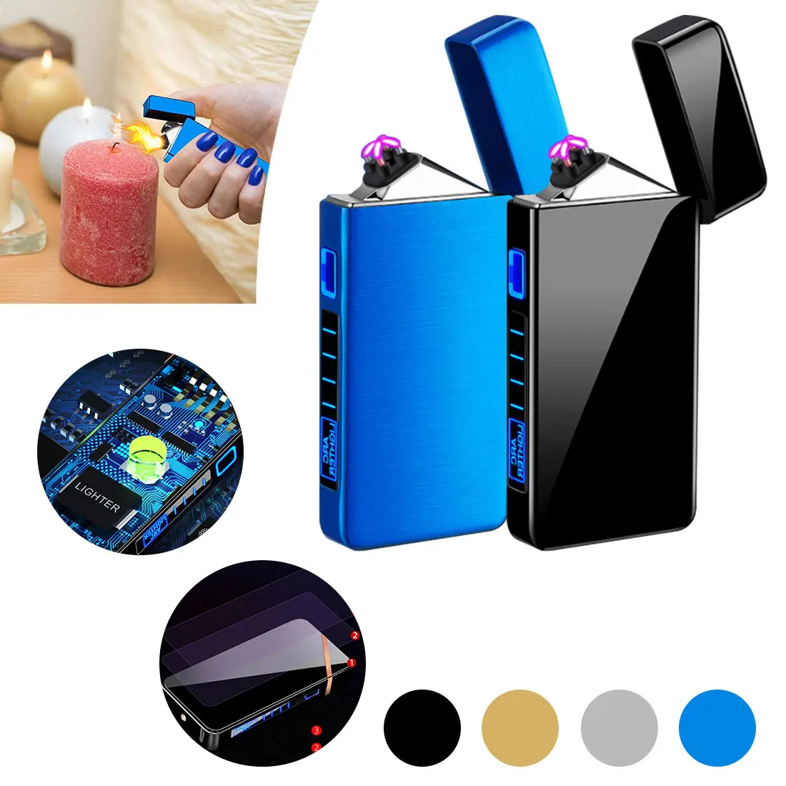 Dual ARC Electric Lighter USB Rechargable Plasma Cigarette Lighter LED