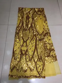 

2020 New High Quality French Nigerian Sequins Net Lace,2020 African Tulle Mesh Sequence Lace Fabric For Party Dress 5 Yards/lot