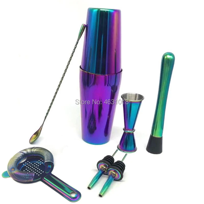 Rainbow color 8pcs Шейкер для коктейлей, BS-75S, 750 мл, Бостонский шейкер, набор, высокое качество, широко используется в барах - Цвет: Rainbow color 8pcs