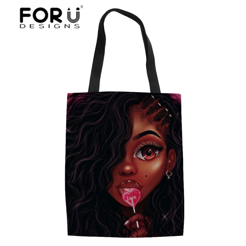 

FORUDESIGN Girls Shoulder Bookbags Women Black Art African Shopping Bags Ladies Canvas Tote Bag Females Eco Shopper Bags Bolsa