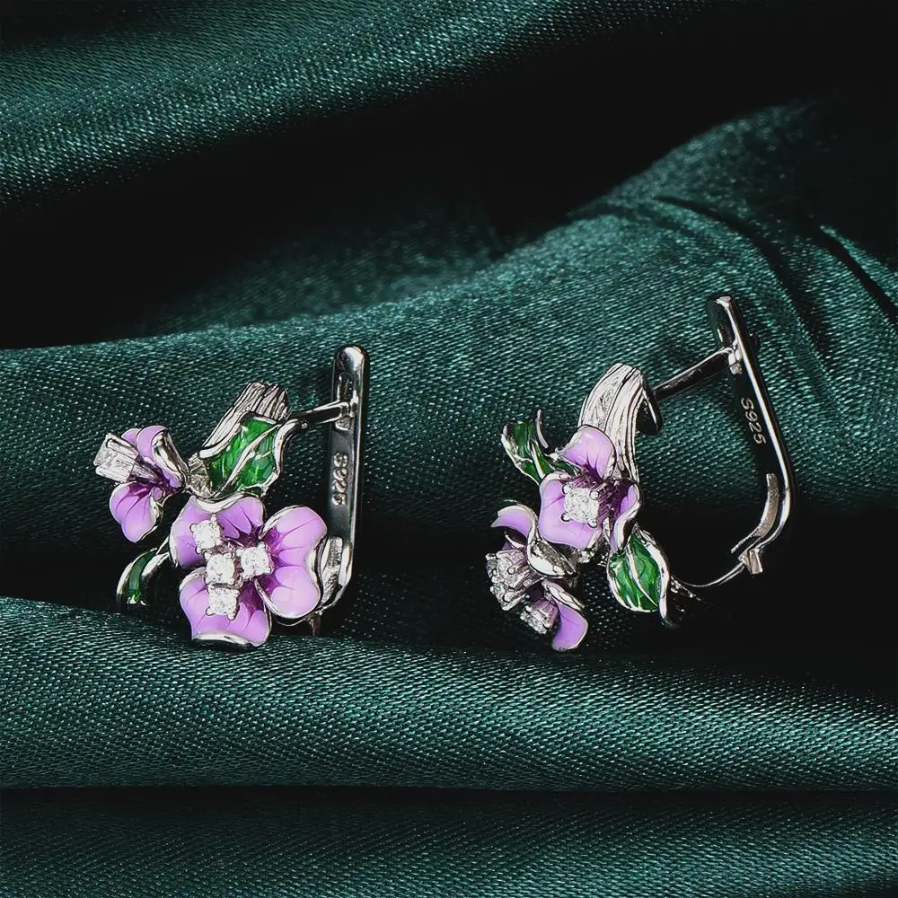 RainMarch Flower Enamel Silver Stud Earring For Women Engagement Earring 925 Sterling Silver Earrings Wedding Party Jewelry  (5)