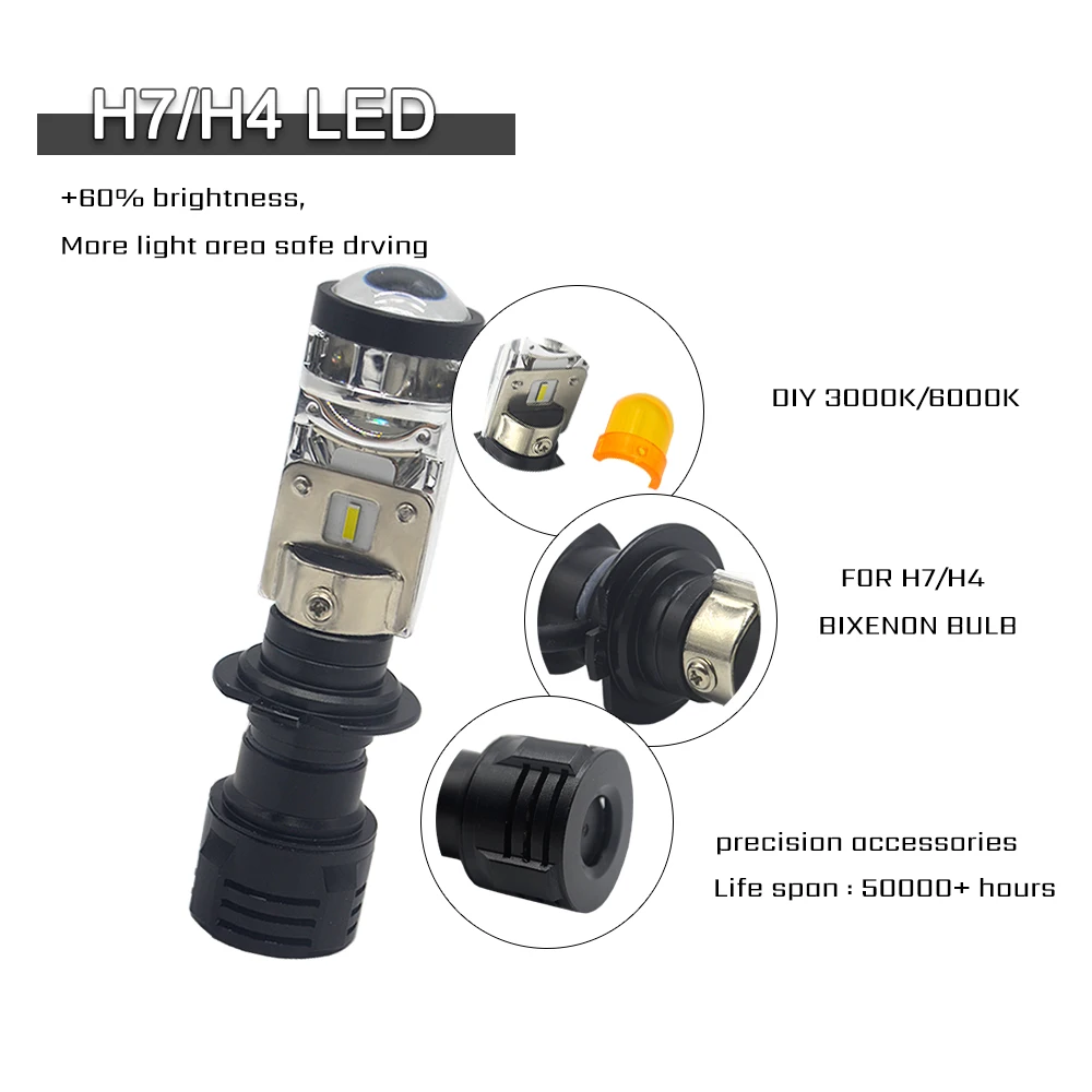 2 шт. мини H7 H4 светодиодный объектив проектора авто лампа 6000k 3000K Легкая установка h7 Прямая замена фар автомобиля изменить