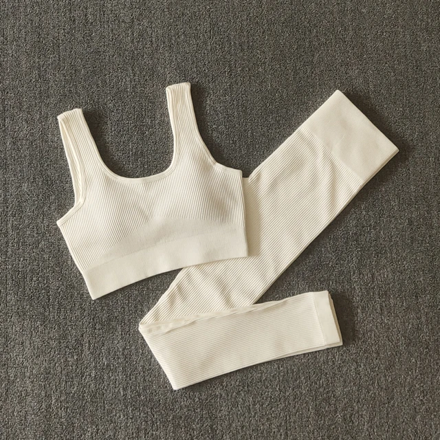 2/4/6PCS Seamless Women Yoga Set Workout Sportswear Fitness Bra Sport Pants Gym Clothing High Waist Leggings Shorts Sports Suits UBraPantsWhite