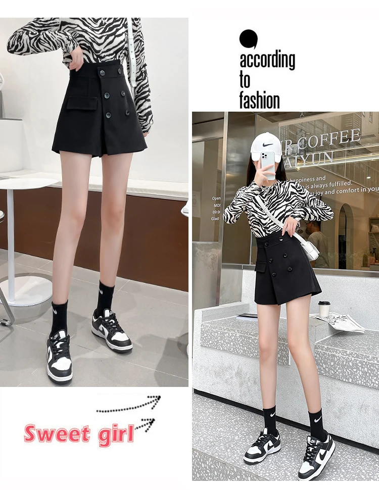 new winter thickening irregular since the a-line skirt waist short double-breasted wide-legged pants Women denim shorts