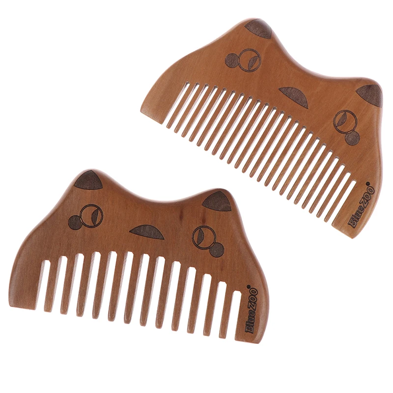 1Pc Pocket Natural Wooden Combs Cute Cat Design No Static Beard Comb Hairdressing Portable Styling Tool Hair Brush Massage