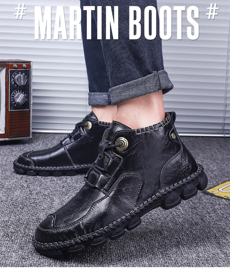 Мужские кожаные ботильоны г. Осенне-зимняя мужская обувь качественные мужские винтажные военные ботинки из натуральной кожи в британском стиле, большие размеры 38-48