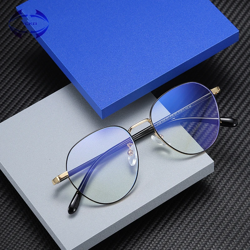 VCKA Brand Anti Blue Light Glasses Computer Gaming Women Retro Metal Frame Blocking anti radiasi Female Eyewear Men | Аксессуары для