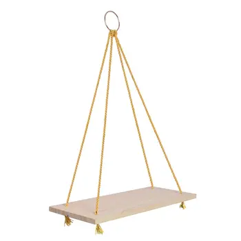 

1Pc Solid Wood Rope Wall Hanging Frame Retro Floating Storage Rack Home Decoration Living Room Wall Storage Rack