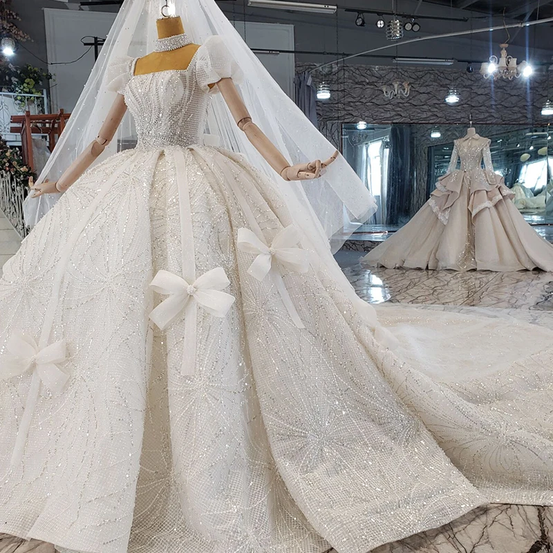HTL2229 princess wedding dress new wedding dress with glitters vestidos de mallas de puntillas talla grande de mangas largas 4