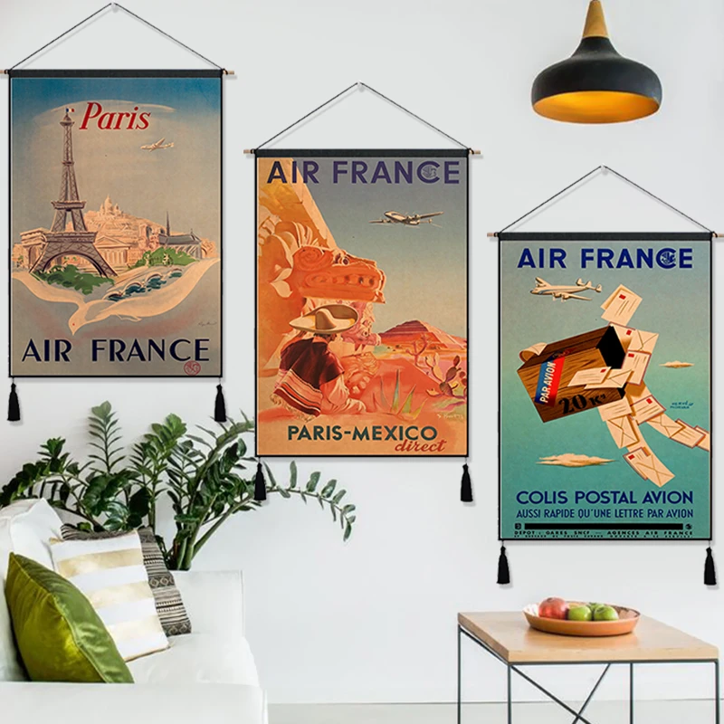 Tapisserie Murale Suspendue En Coton Vintage Air France Paris Au Mexique Voyage Toile Suspendue Affiches Decor De Maison Cadeau Aliexpress