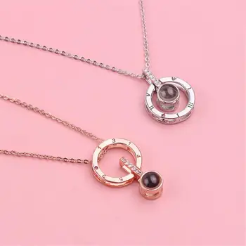

100 languages I love you necklace female alloy pendant necklace jewelry love memory projection pendant necklace for women gifts