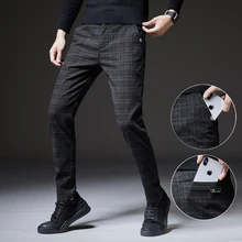 YASUGUOJI Зимний толстый костюм брюки мужские облегающие Модные клетчатые платья брюки размера плюс деловая официальная одежда мужские s брюки для вечеринок