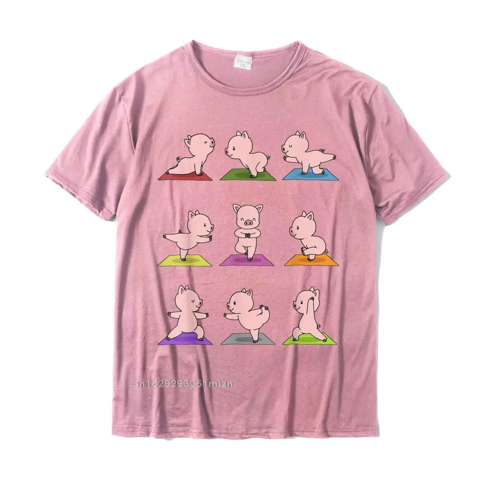 Normal O-Neck T Shirts Summer/Fall Tops Shirt Short Sleeve Brand New Cotton Fabric Hip hop T-shirts Casual Man Pig Yoga T-Shirt Funny Piglets In Yoga Poses Sports Tee__4899 pink