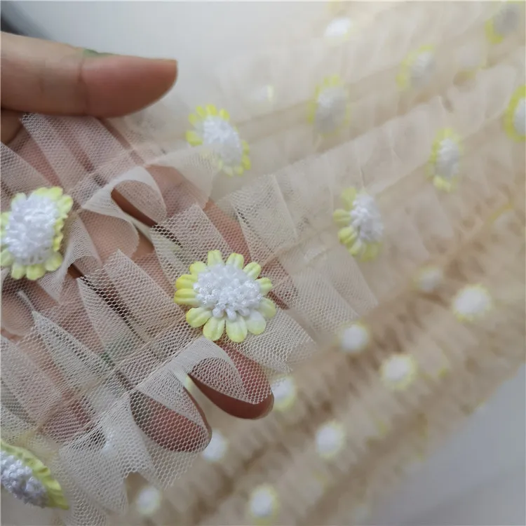 5 см широкая газовая сетка складки трехмерные желтые цветы Нежная Свадебная