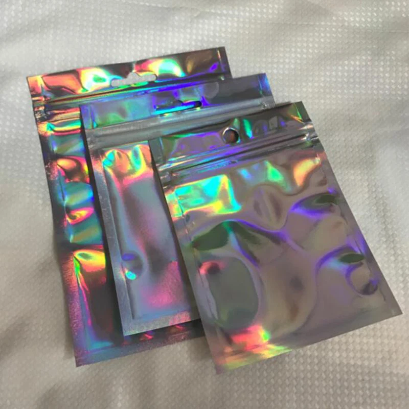 2000pcs Clear Plain Laser Plastic Aluminum Foil Zip Lock Package Bag with Hang Hole Party Crafts Storage for Phone Accessories