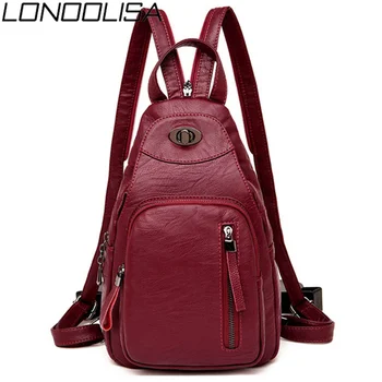 

LONOOLISA Casual Women Backpack High Quality Leather Chest Bag Female School Shoulder Bags For Teenage Girls Travel Backbag Sac