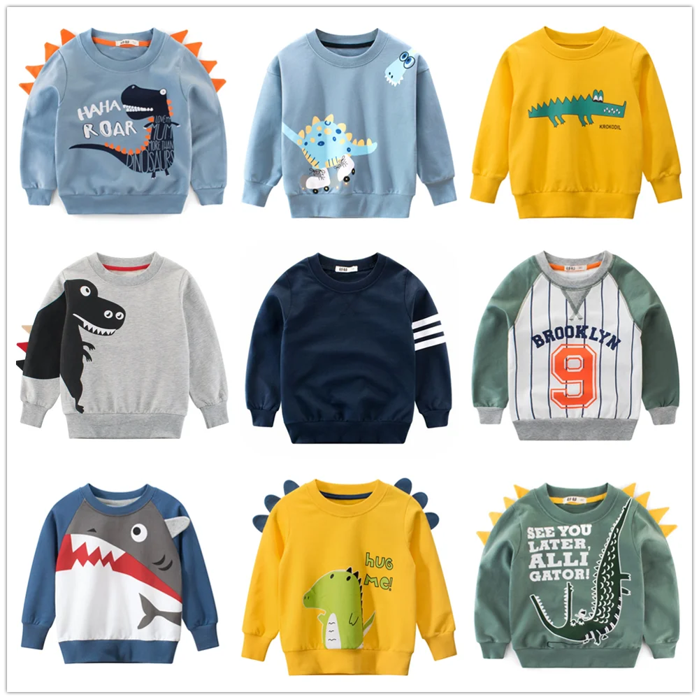 Sudaderas 2024 de algodón para niños, suéter deportivo informal con dibujos de dinosaurios, otoño y primavera, 100%