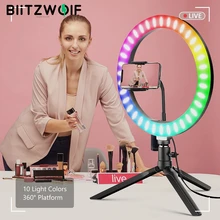 BlitzWolf BW-SL5 RGB LED Ring Licht mit Stativ für Telefon Dimmbare Selfie Ring Licht mit Telefon Halter für YouTube wohnzimmer