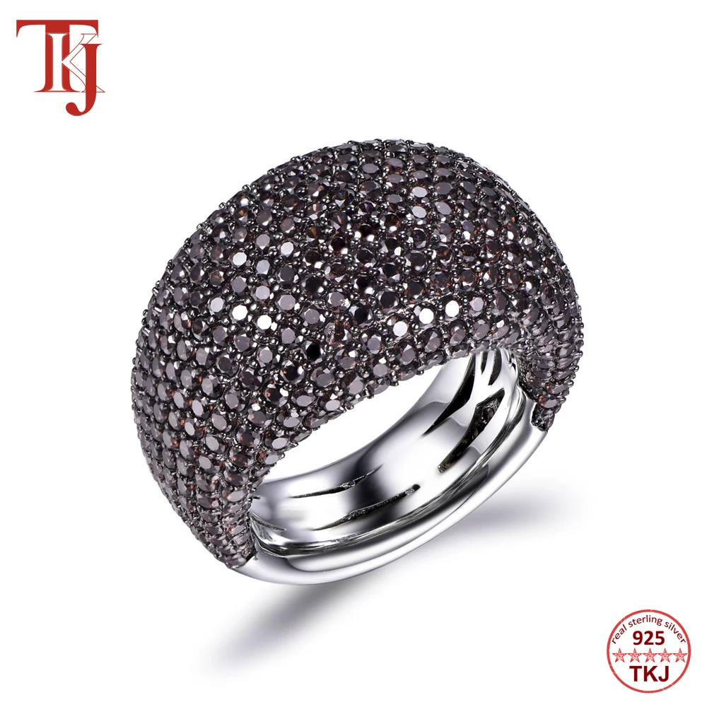 brown cz TKJ модное черное шпинель Кольцо Настоящее 925 пробы серебряные драгоценные камни кольца для женщин круглые камни Свадебные обручальные ювелирные изделия подарок - Цвет камня: brown cz