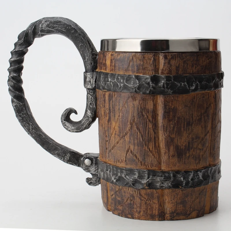 550ml Wooden barrel Stainless Steel Resin Beer Mug Goblet Game Tankard Coffee Cup Wine Glass Mugs BEST GOT Gift | Дом и сад