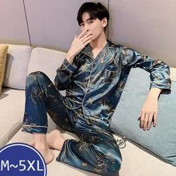 Plus Size Men Underwear 2Piece Set Winter Pajamas Silk Trousers Suit Oversize Sleepwear Luxury Winter Autum Lounge Wear