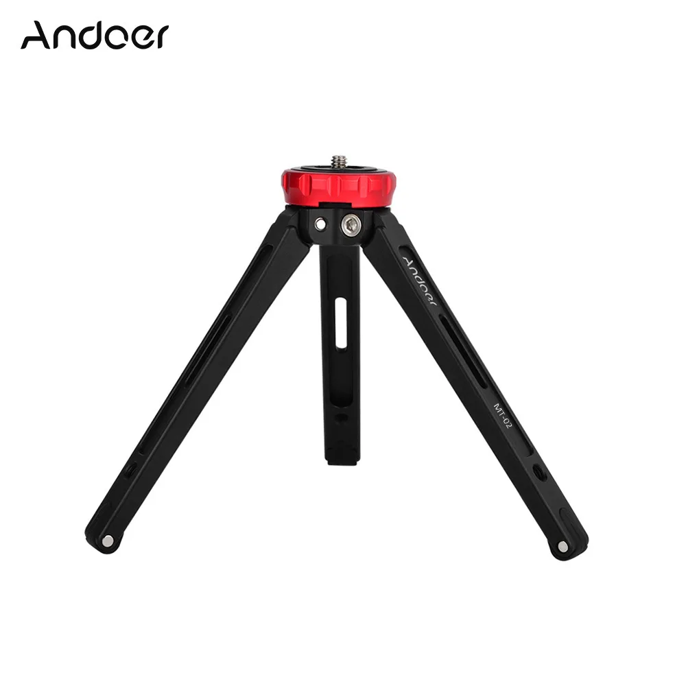 

Andoer MT-02 Mini Tripod Aluminum Alloy Desktop Tripod 1/4" Screw Max. Load 15kg/ 33lbs for DSLR Digital Video Camera DV