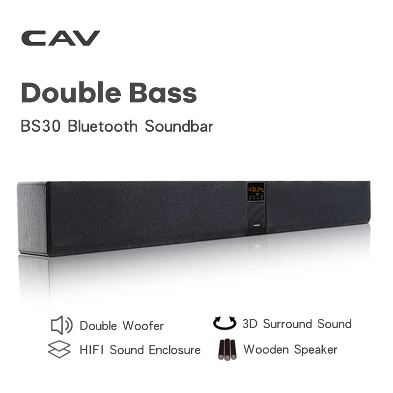 CAV BS30 Bluetooth Soundbar Column Dual Subwoofer Speaker Home Theater Surround Sound System Hang Wall Built-in 3D Stereo