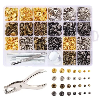 

240 Sets of Leather Double-Cap Rivet Kit Metal Snaps for Leather Jacket Bags Hardware Kit