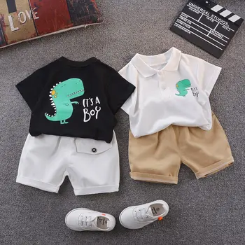 

Baby Summer Suit Boy Dinosaur Short-Sleeved T-shirt Western Style Boys' Clothes Children's Summer Cartoon Clothes Two-Piece Set