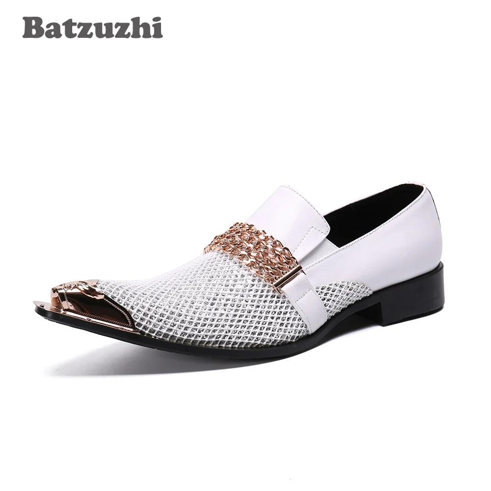 Batzuzhi/итальянская мужская обувь белые кожаные модельные туфли с острым
