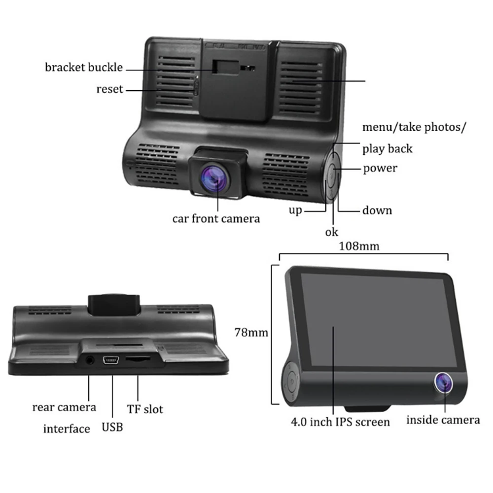 XIAOMI Автомобильный видеорегистратор 3 камеры s объектив 4,0 дюймов видеорегистратор двойной объектив с камерой заднего вида видеорегистратор авто регистратор Dvrs видеорегистратор