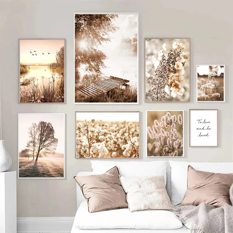 Nordic Modern Scenery Picture Canvas Painting Wall Art Flower Grass Landscape Poster and Print for Home Backdrop Decor | Дом и сад