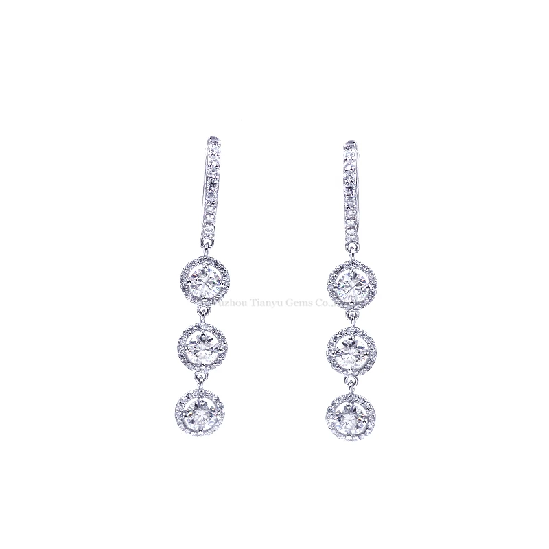 Tianyu драгоценные камни Luxuly 2.1ct Moissanite Висячие серьги круглые 925 Серебряные длинные