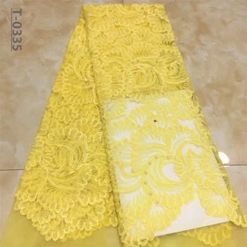 

Yellow African lace fabric 2020 high quality lace french mesh fabric beaded stones nigerian swiss lace fabrics for dress