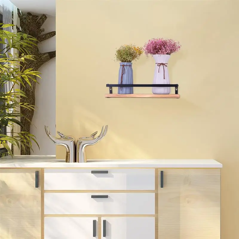 2PC Wooden Iron Wall Shelf Wall Mounted Storage Rack Organization For Kitchen Bedroom Home Decor DIY Wall Decoration Holder