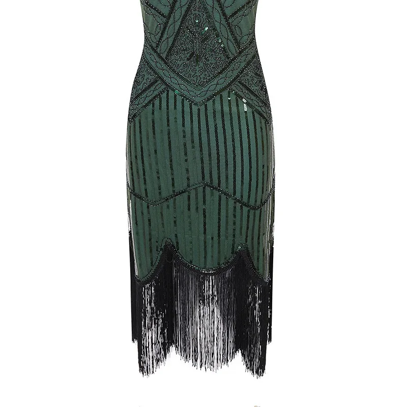Womens 1920s Great Gatsby Vintage Sleeveless Dress Sequin Embellished Full Fringed Flapper Dress 20s Retro Tassel Dress Vestidos