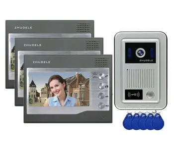 

ZHUDELE Top Quality Video Doorbell 7"Video Door Phone Intercom Doorbell 700TVL HD Camera ID Card Unlock with Waterproof Cover1V3