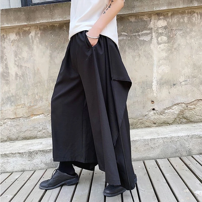 Men's Wide-Leg Pants Spring And Autumn New Style Personality Ribbon Dark Simple Fashion Show Casual Loose Large Size Pants