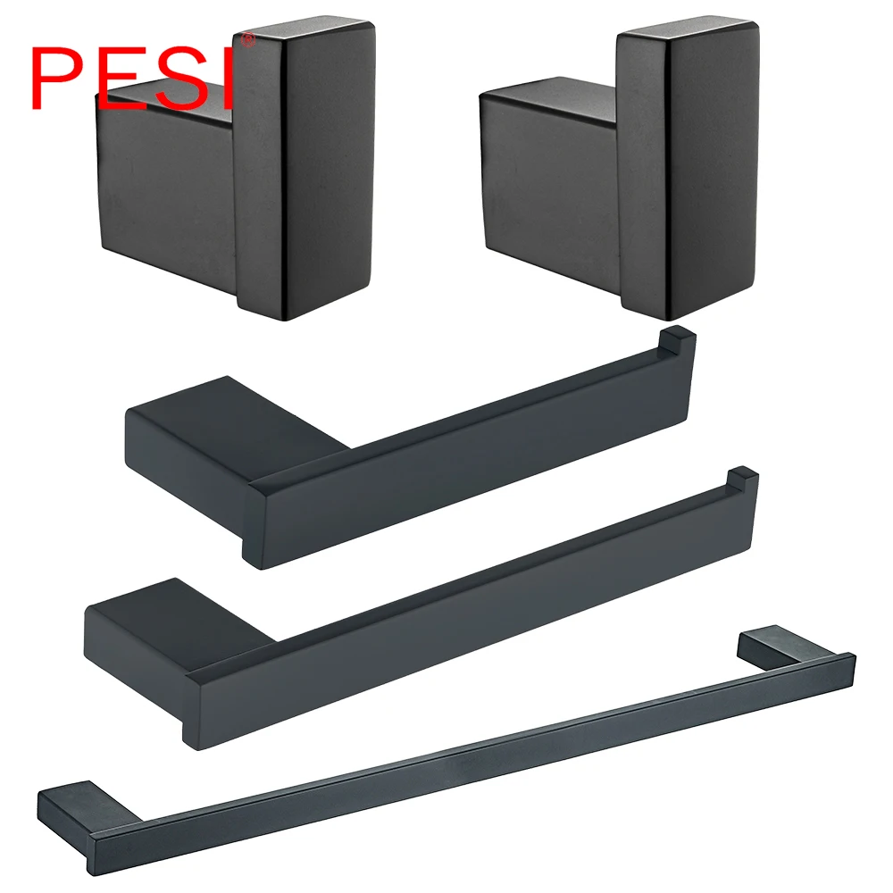 

Bathroom Accessories Hardware Set Robe Coat Hook Towel Ring Rail Rack Bar Shelf Paper Holder Toothbrush Holder ,Matte Black.