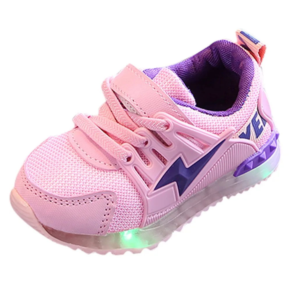 Детская обувь для малышей для девочек и мальчиков; Светодиодный светильник; Светящиеся спортивные сетчатые кроссовки; Уличная повседневная обувь;# Y1 - Цвет: Розовый