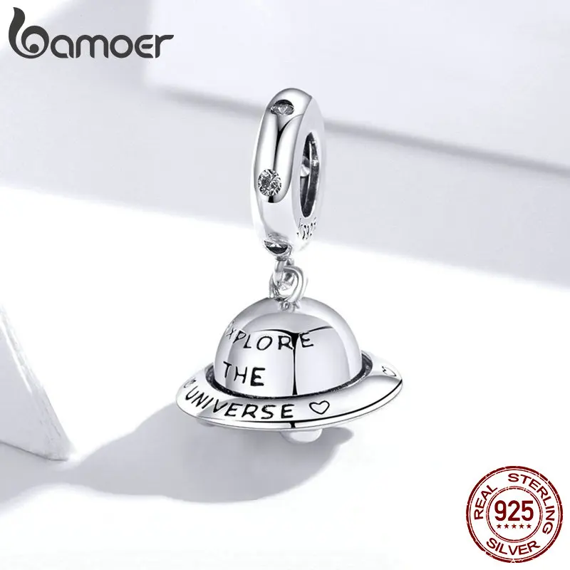 bamoer Little Spaceship Charm fit Original Snake Bracelet 925 Sterling Silver Women Jewelry DIY Beads Charm Making SCC1696