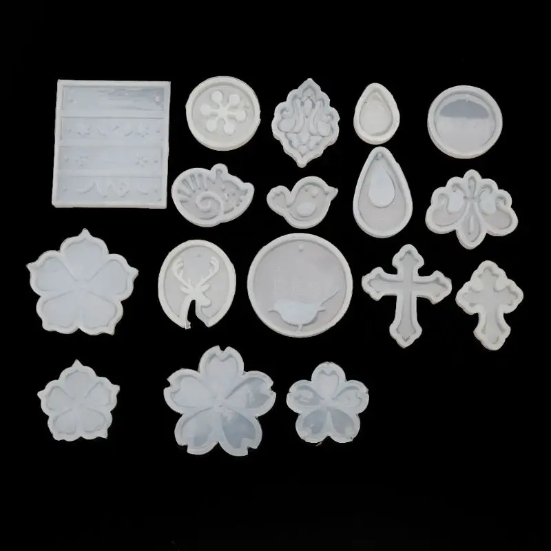 

17Pcs Flower Cross Round Teadrop Bird Jewelry Pendant Mold Jewelry Making Tools