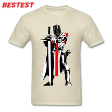 Camiseta Vintage para hombre, Camiseta de algodón, camisetas Beige, camisetas personalizadas de manga corta, Tops de la bandera del templo, ropa fresca, estampado de caballero medieval