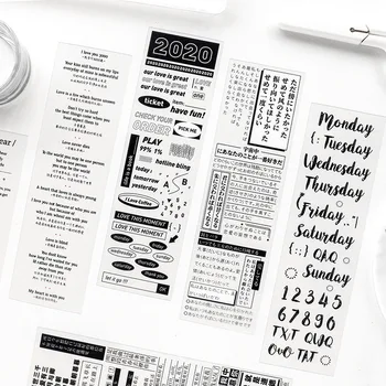 

New 2pcs Black Creative Transparent Text Collage Material Stickers Scrapbook Journal DIY Decoration Sticker Supplies Stationery