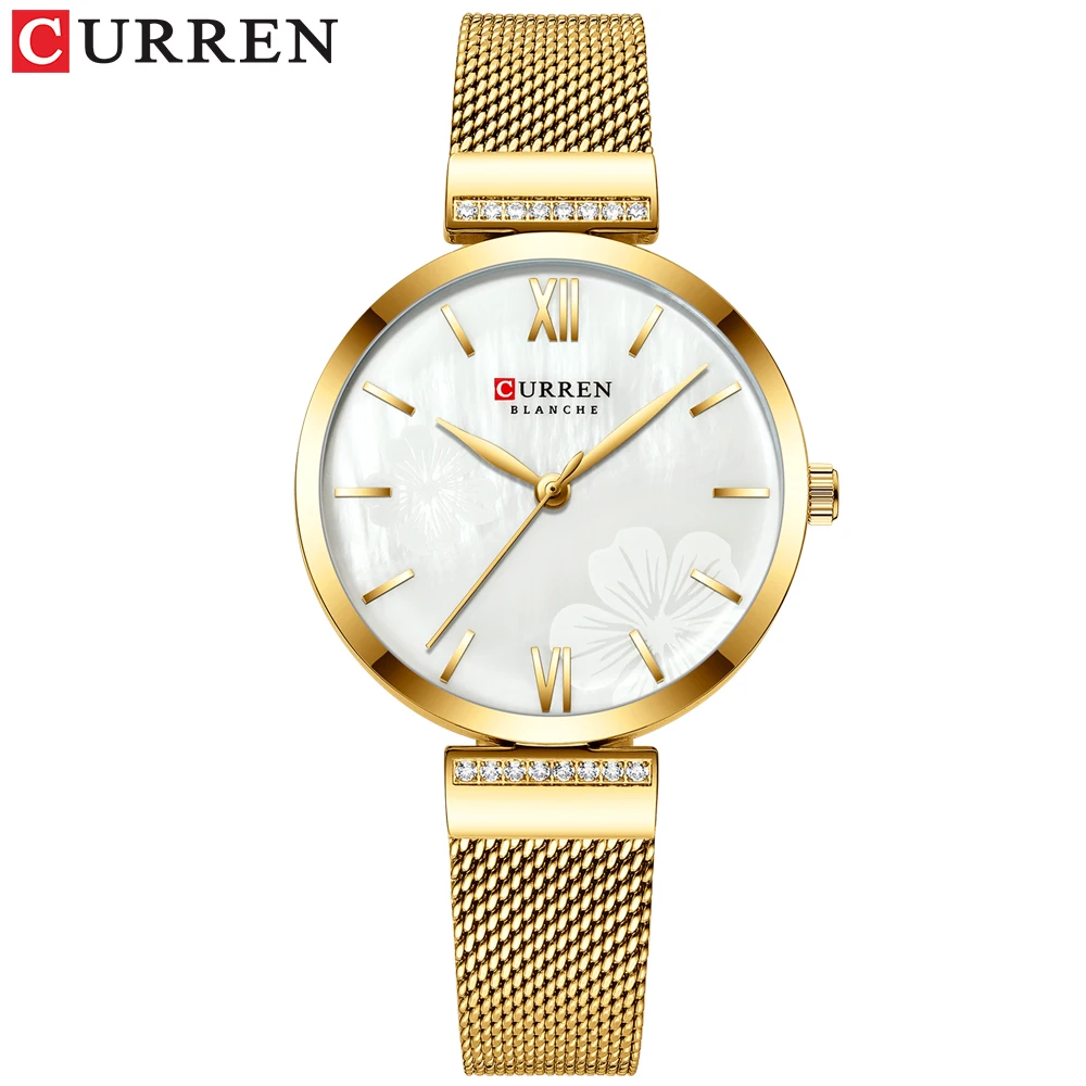 CURREN золотые наручные часы сетчатые женские часы люксовый бренд Элегантные Простые Кварцевые часы Женские часы-браслет женские часы Reloj mujer - Цвет: gold white