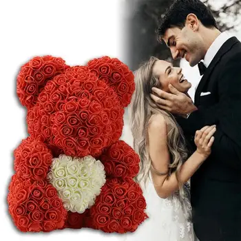 

Bear Of Roses Valentines Day Gift Artificial Flowers Wedding Festival DIY Wedding Decoration Box Wreath Craft 40cm New For Love