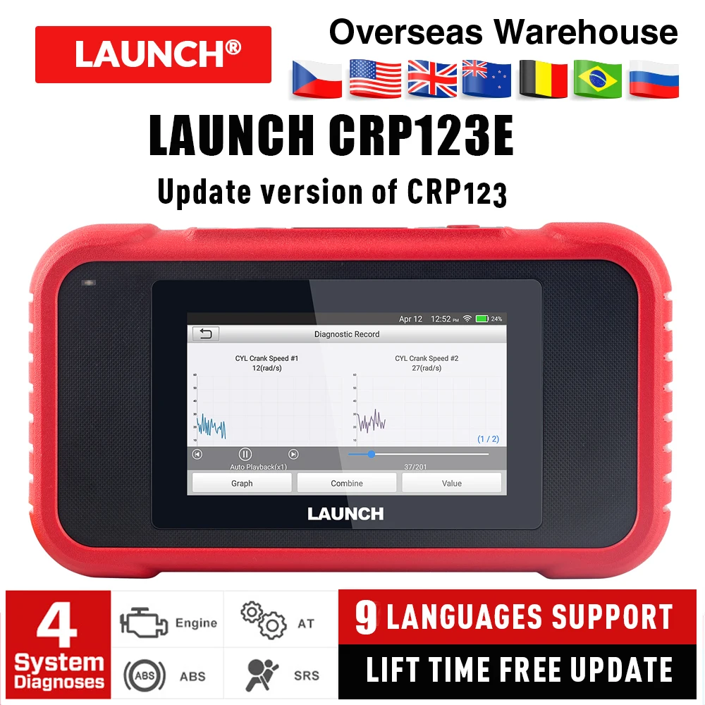 Launch X431 CRP123E OBD2 ENG ABS подушка безопасности SRS на авто диагностический инструмент Creader 123E OBDII EOBD код считыватель сканер хорошо, чем CRP123